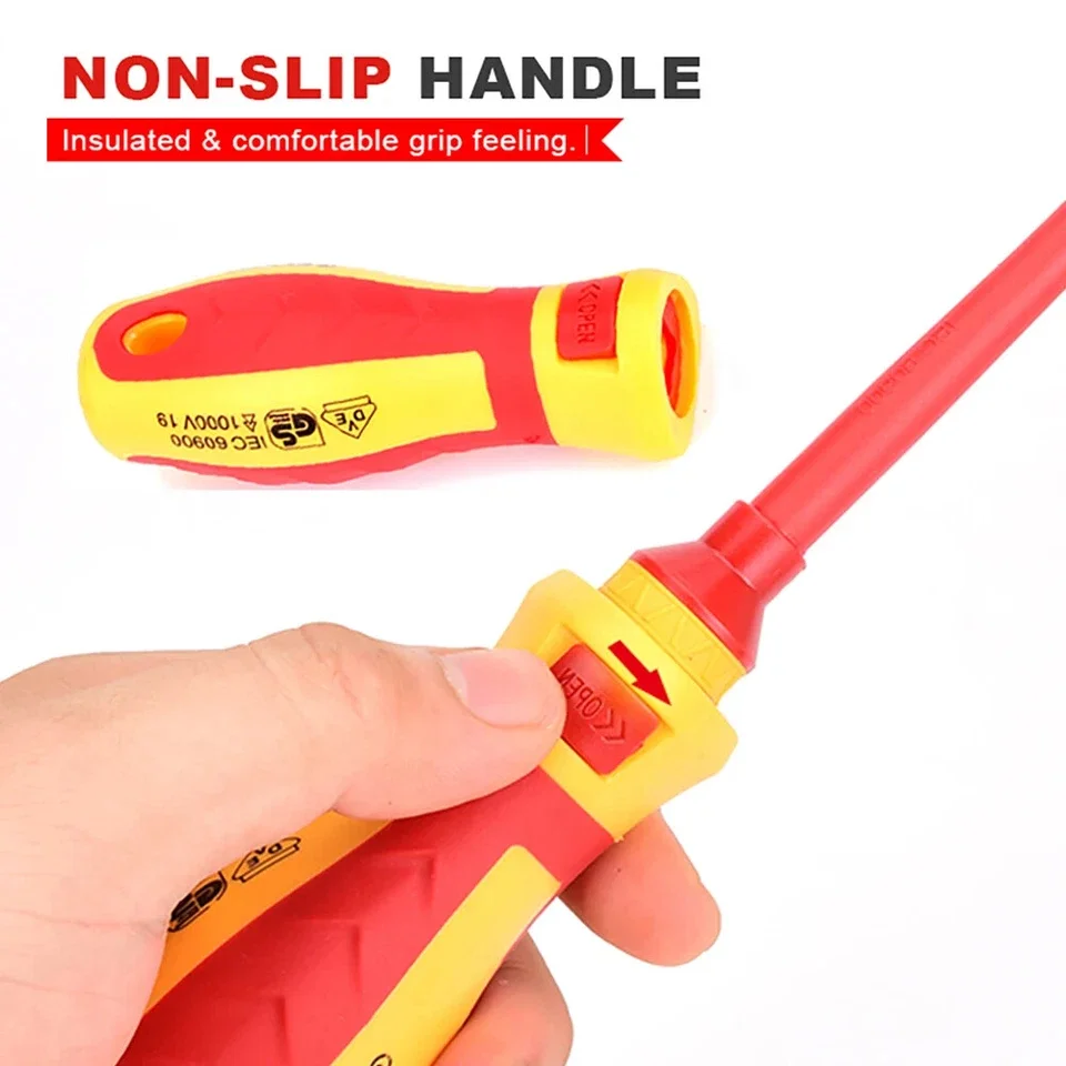 Electrician Repair Tools Kit Changeable 15 Pcs Insulated Screwdrivers Set Magnetic Slotted Bits Repair Tool Electrician Tool