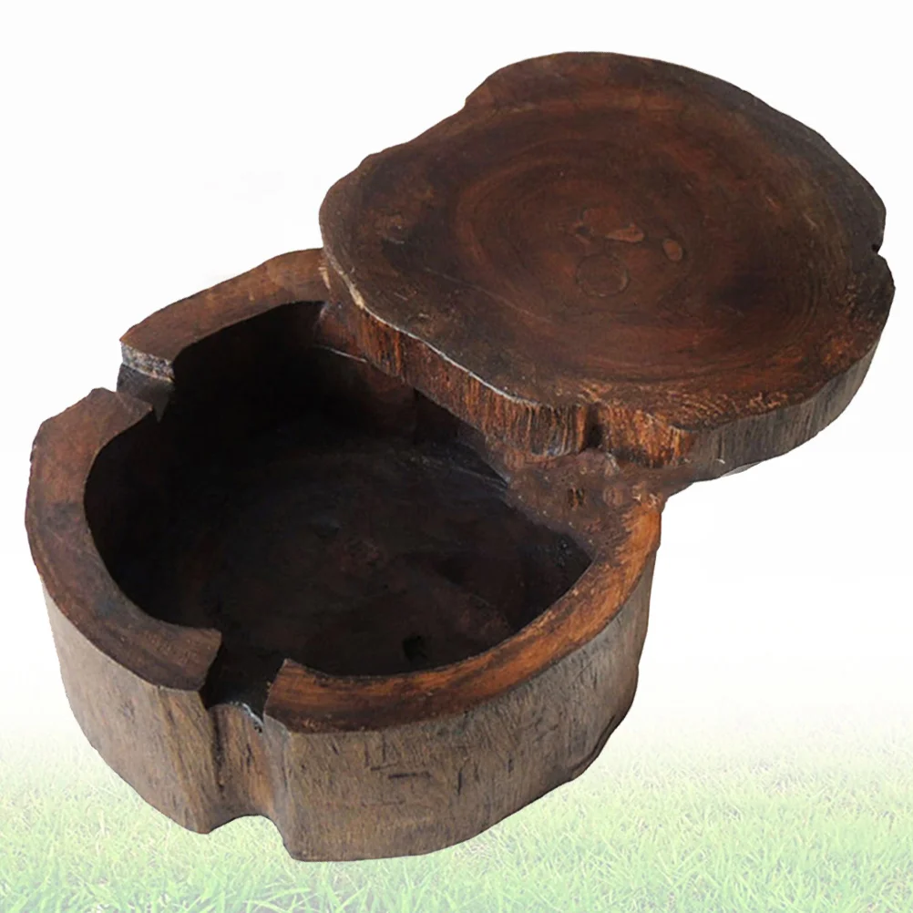 

Ashtray Living Room Decor Tabletop Decoration Stylish Wood Indoor Ornament Dark Brown Hotel