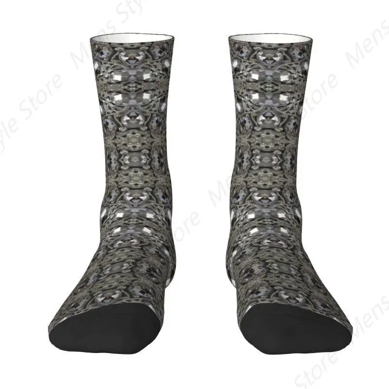 Cool Bling Grey Silver Rhinestone Crystal Socks Women Men Warm 3D Printed Diamond Pattern Football Sports Socks