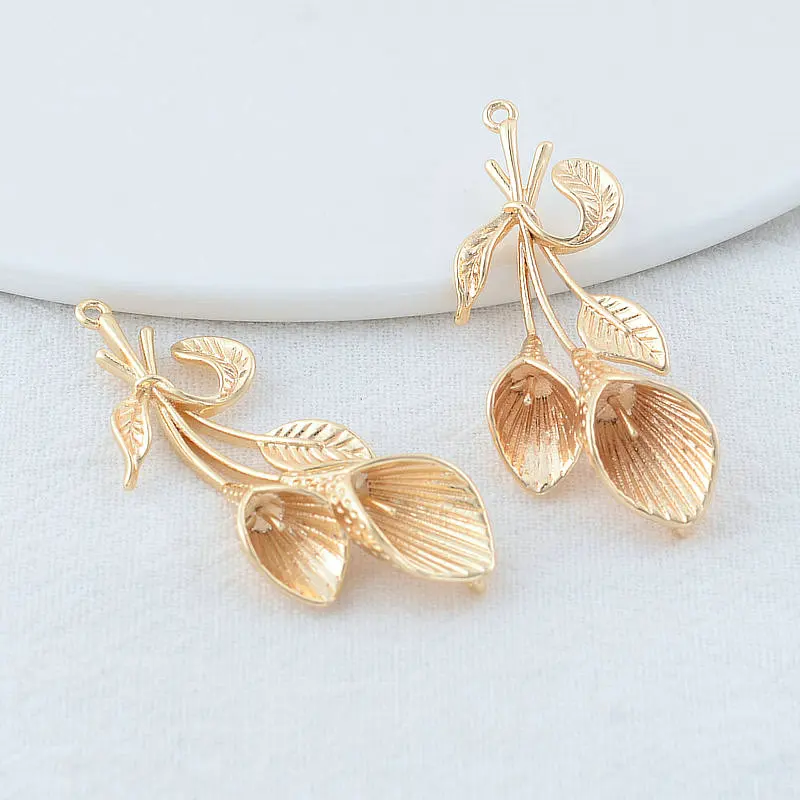 18*48MM 14K Gold Color Brass with Zircon 2 Holes Flowers Connectors Necklace Bracelet Jewelry Making Supplies Accessories