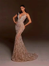 2025 Customized Mermaid Prom Dresses Long Pearl Dress Sequins Beaded Women Evening Dress Robes De Soiree Wedding Party Gowns