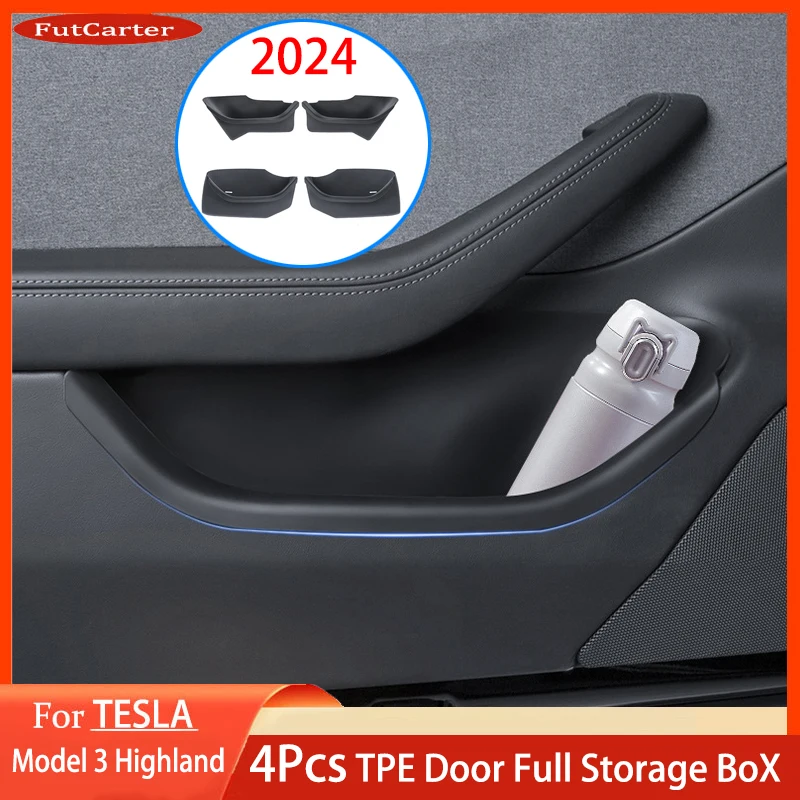 Scatola portaoggetti per porta in TPE da 4 pezzi per il 2024 Tesla model 3 highland door Edge Slot storage feltro protettivo facile da pulire