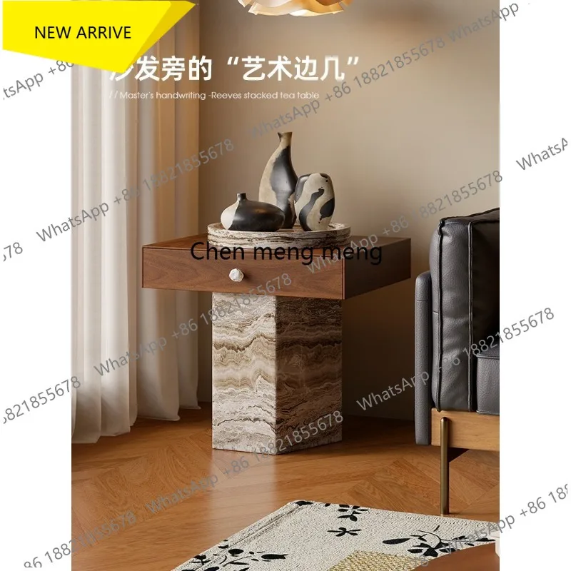

Q178 Solid wood natural stone small coffee table living room sofa edge few designer bedside locker