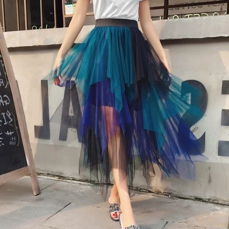 Sexy Female Skirt Women Layers Tulle Maxi Skirt Womens Night Cocktail Party Midi Skirt Elastic Mesh Net Solid Layered Skirts