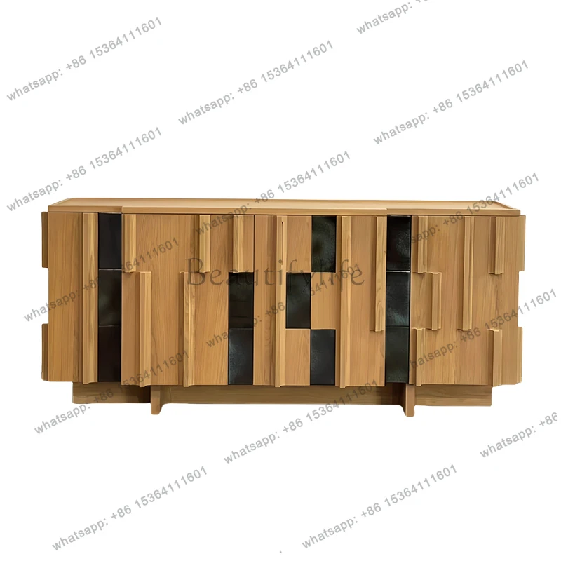 

Medieval solid wood dining side cabinet, living room household storage color matching storage cabinet