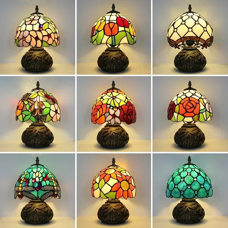 8 Inches 20cm Tiffany Style Stained Glass Bedroom Bedside Lamp Living Room Study Mini Table Lamp Abajur Para Quarto