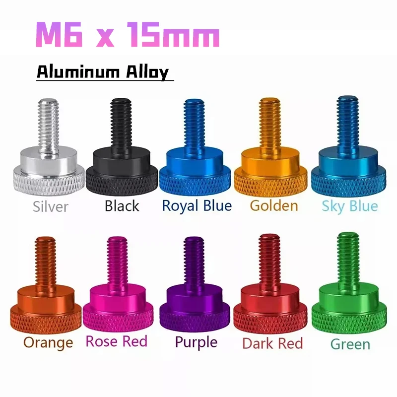 Beicai 1Piece/Lot M6 X 15mm Anodize Aluminum Alloy Knurled Thumb Screw High Steps Hand Grip Knob Bolts Door Handle Screws