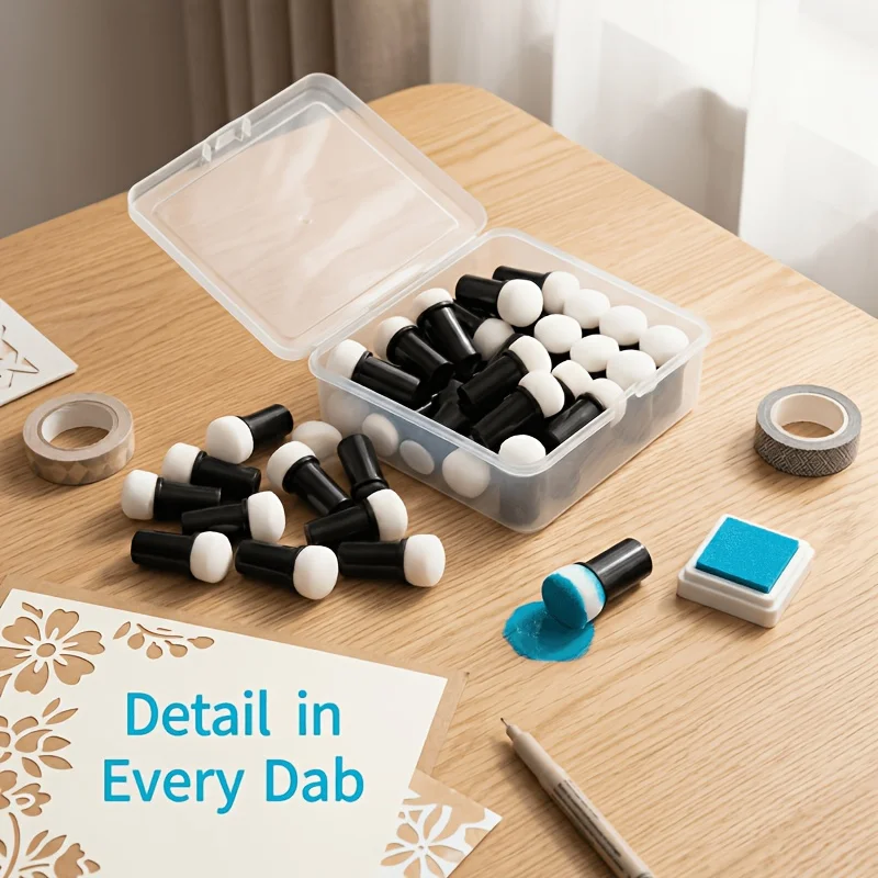 5pcs Finger Sponge Applicators, Black Handle White Tip for Stencil Painting Stamp Inking Scrapbook Pastel Blending