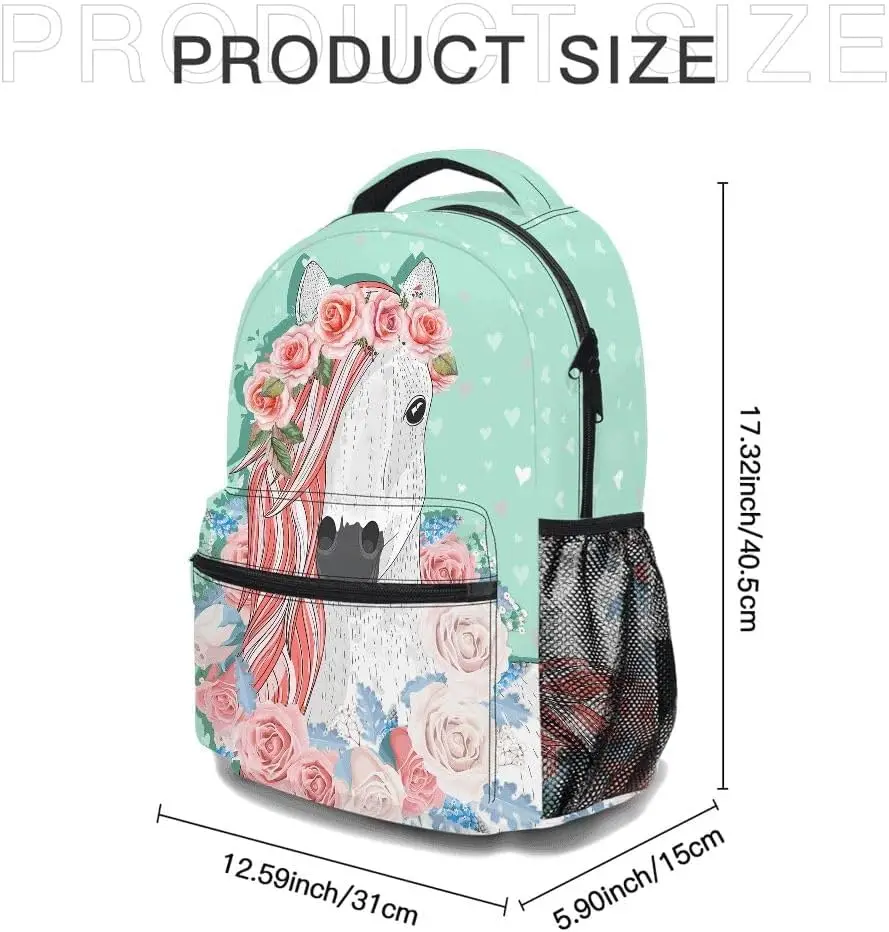 Bloemenpaardenrugzak, lichtgewicht duurzame laptoptas 3D-geprinte dagrugzak met meerdere zakken, stijlvolle schouderrugzak