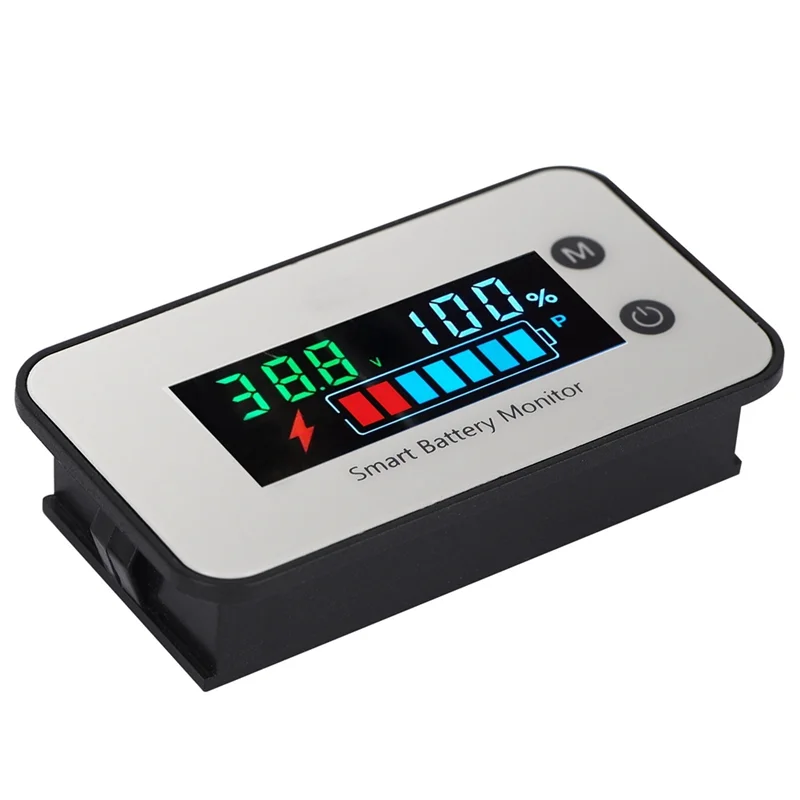 AB53 IPX7 Waterproof Battery Monitor 7-100V Battery Capacity Tester Meter with Buzzer Alarm Temperature, Multicolored Screen