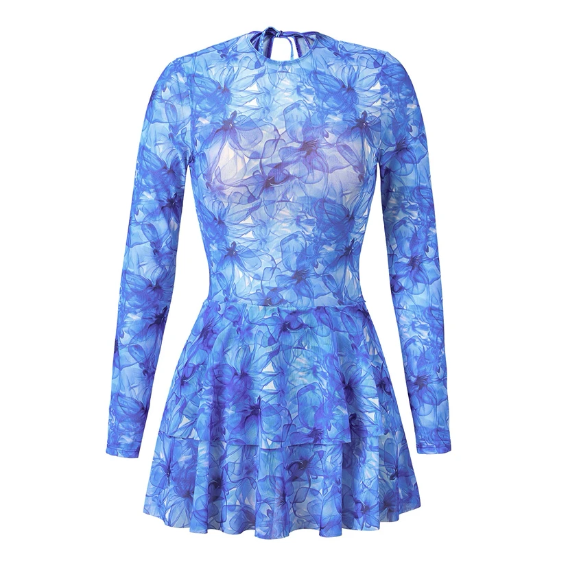 

2025 Women's Long Sleeve Sun Protection Swimwear Athletic One Piece Swimsuit with Sexy Mini Skirt Cover Quick Dry Modest Купал