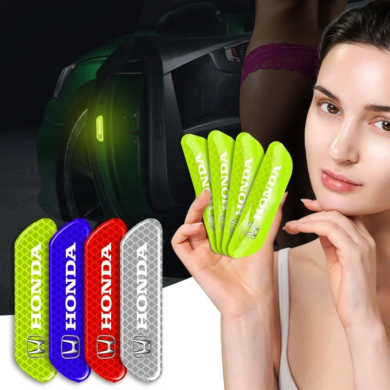 

4pcs Car Door Reflective Strips security Warning Stickers For Honda Civic Fit Jazz Accord Pilot Passport Stepwgn CRV BRV HRV