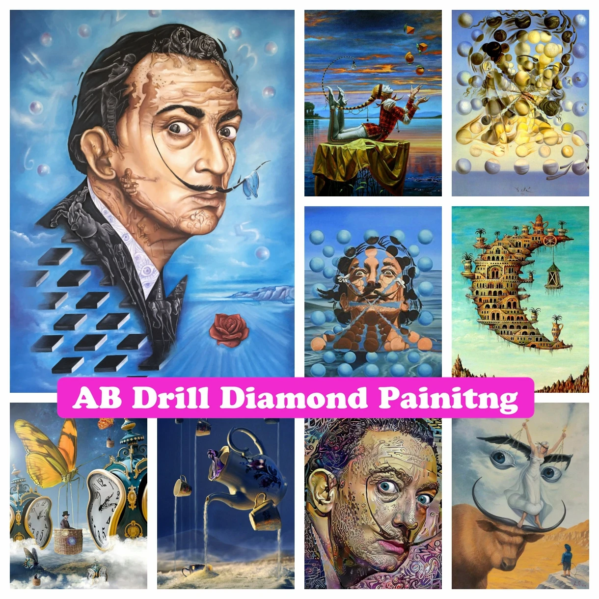 Famous Surrealism By Salvador Dali 5D DIY AB Diamond Painting Square Round Cross Stitch Rhinestones Mosaic Embroidery Home Decor