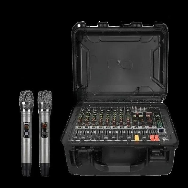 

Professional 8-Way Mixer with Amplifier All-in-One Flight Case High-Power School Stage Performance Wedding