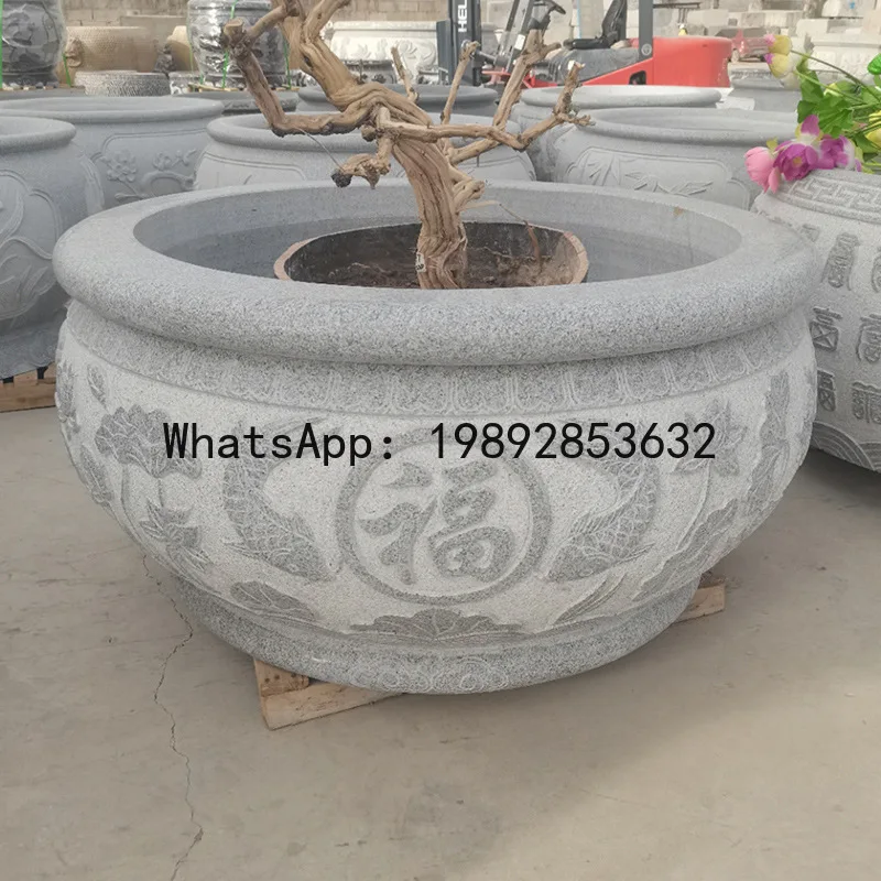 Stone Carving Fish Tank Courtyard Balcony Granite Round Flower Pot Villa Outdoor Bluestone Antique Decoration