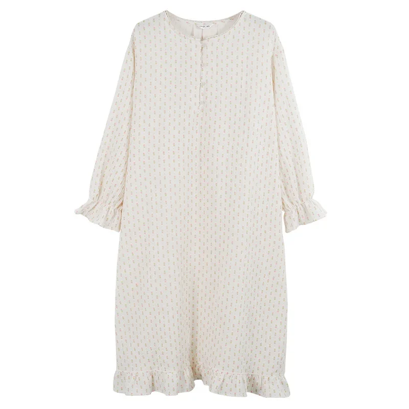 Robe de Nuit Décontractée en Gaze de 100% Coton pour Femme, Pyjama Harajuku Imprimé Doux et Solide, Vêtement de Maison Long Maxi, Automne et Hiver