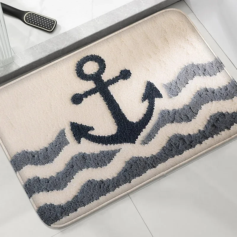 Seaside Series Bathroom Anti Slip Floor Mat, Shower Room Small Carpet, Washbasin Absorbent Foot Mat Modern Decorative Carpet