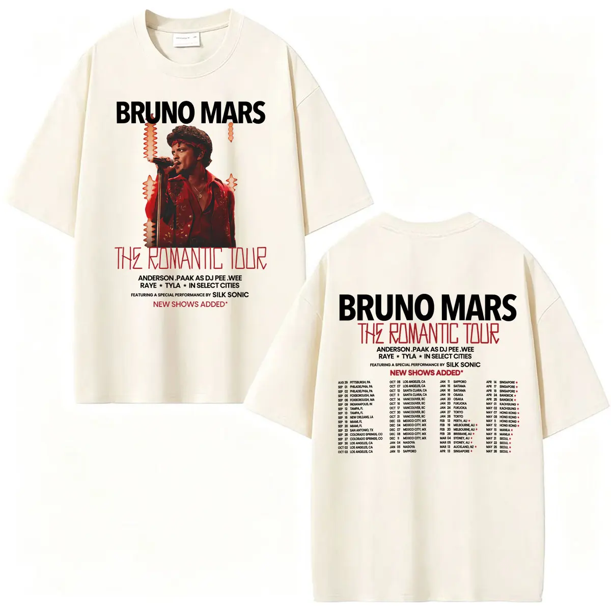 Sänger Bruno Mars The Romantic Tour 2026 Merch T-Shirt für Männer und Frauen, Modisches Retro-Kurzarm-T-Shirt, 100% Baumwolle, Oversized T-Shirt – Detail 7