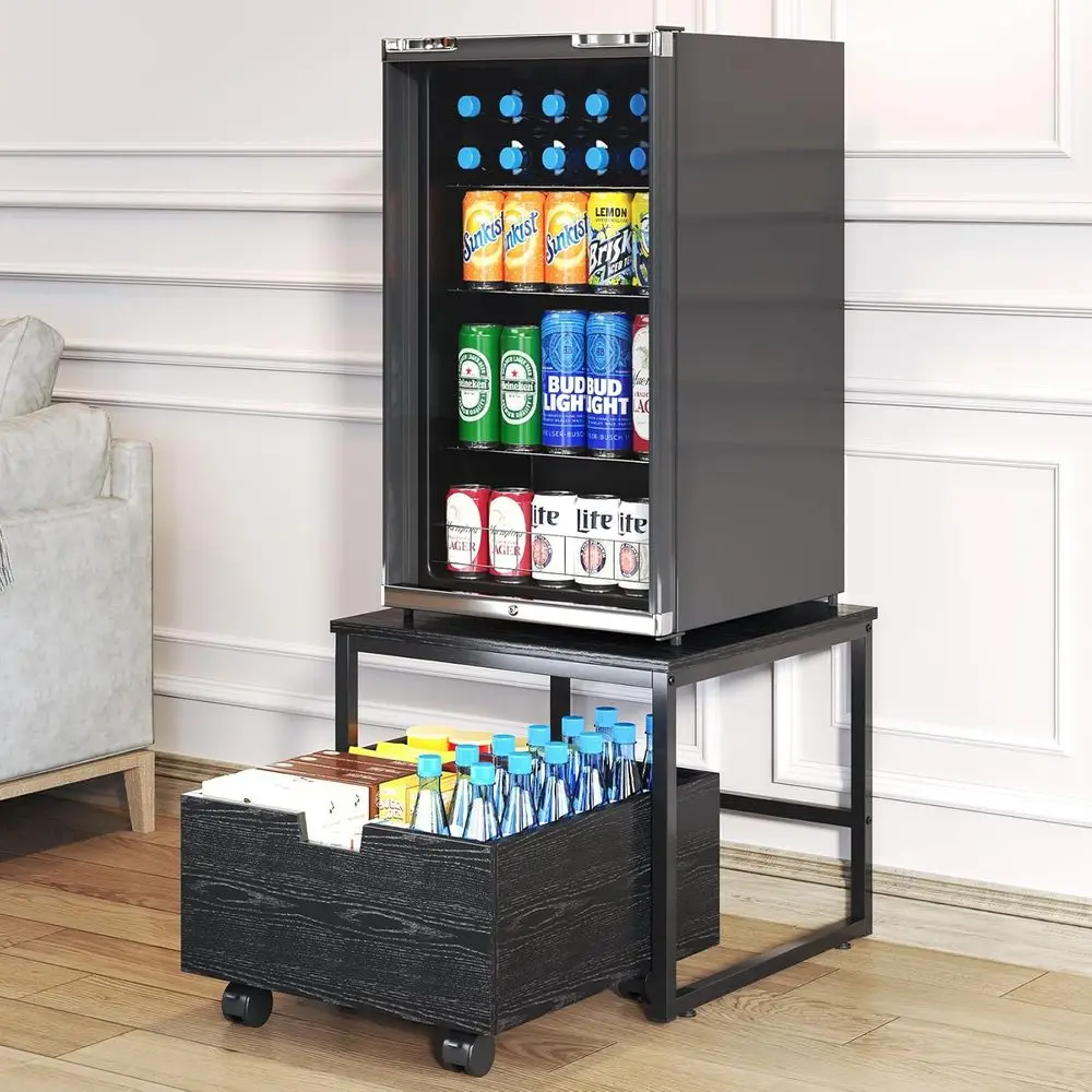Ridge Stand with Storage, 19 L x 19.5 W Refrigerator Stand Table Shelf with Lockable Mobile Wheels, Beverage Compact Refrigerato
