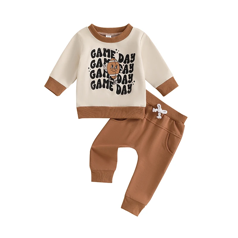 

Baby Boys Pants Set Long Sleeve Crew Neck Letters Print Sweatshirt with Elastic Waist Sweatpants Infant Clothes