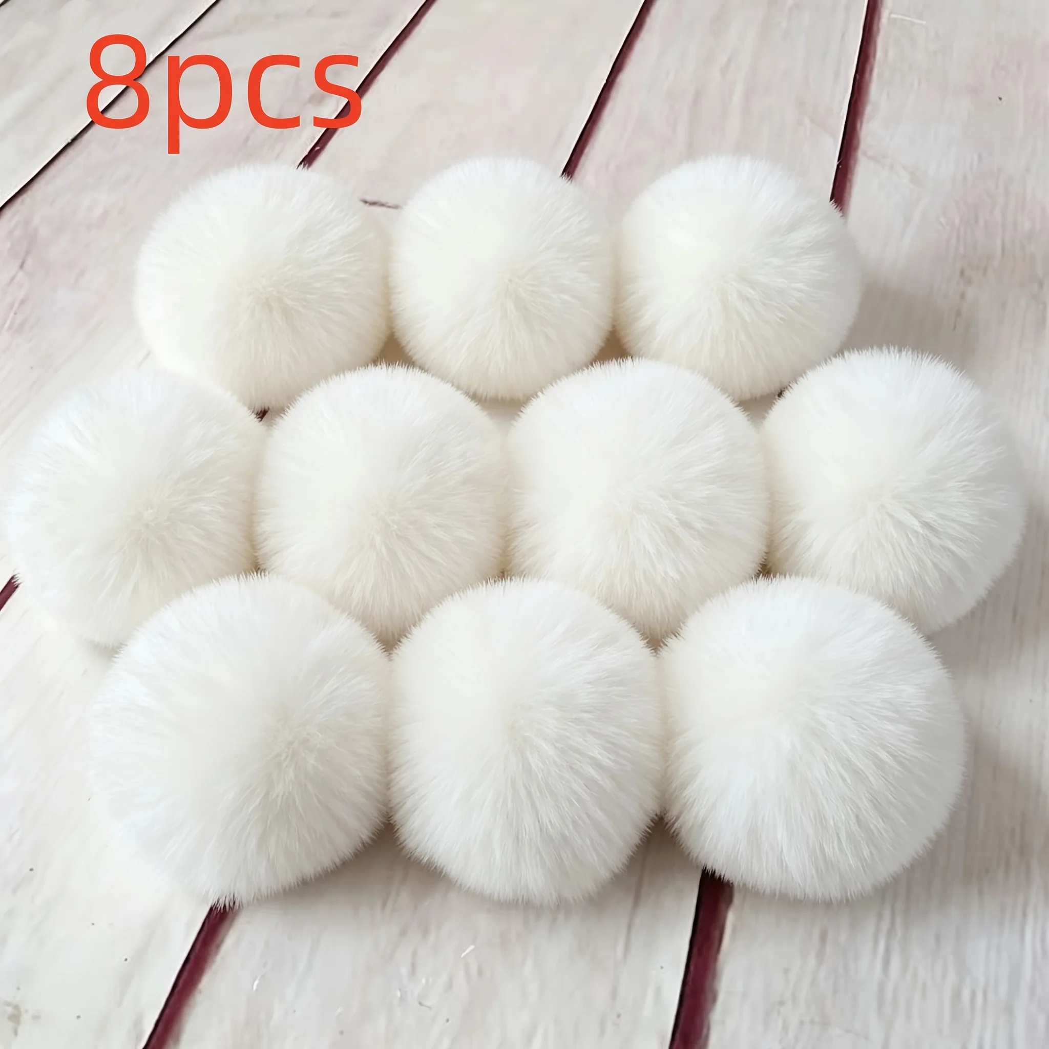 8pcs Large White Fluffy Artificial Fur Pom-Poms, Knitting Craft Supplies, Handmade Plush Ornament Additions for Hats, Shoes