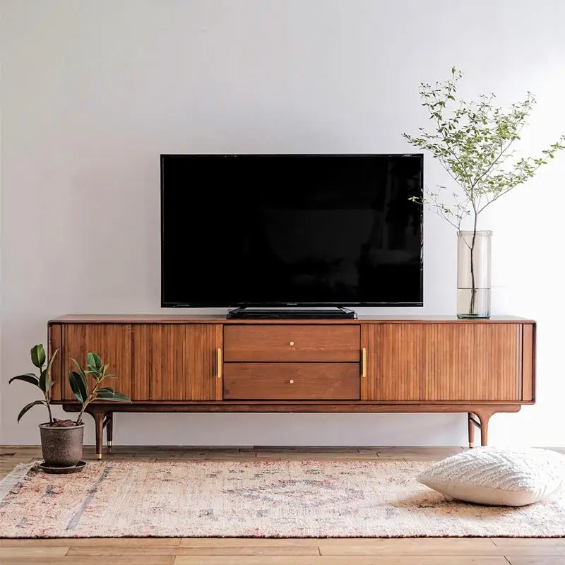 

Medieval style solid wood TV cabinet Nordic retro French wall cabinet roller shutter door small apartment living room Japanese