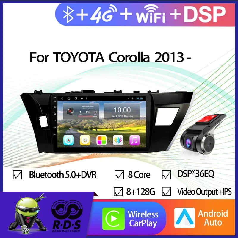 Android 11 8g + 128g navegação gps do carro para toyota corolla 2013-rádio automático reprodutor multimídia estéreo com wifi 4g dsp carplay bt