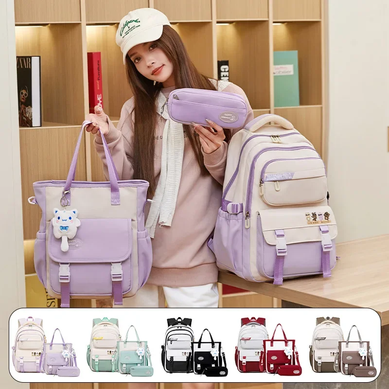 

Cute Girl's Large Capacity Oxford Cloth Backpack Double Shoulder Bags Fashionable Middle School High School Backpacks cartable