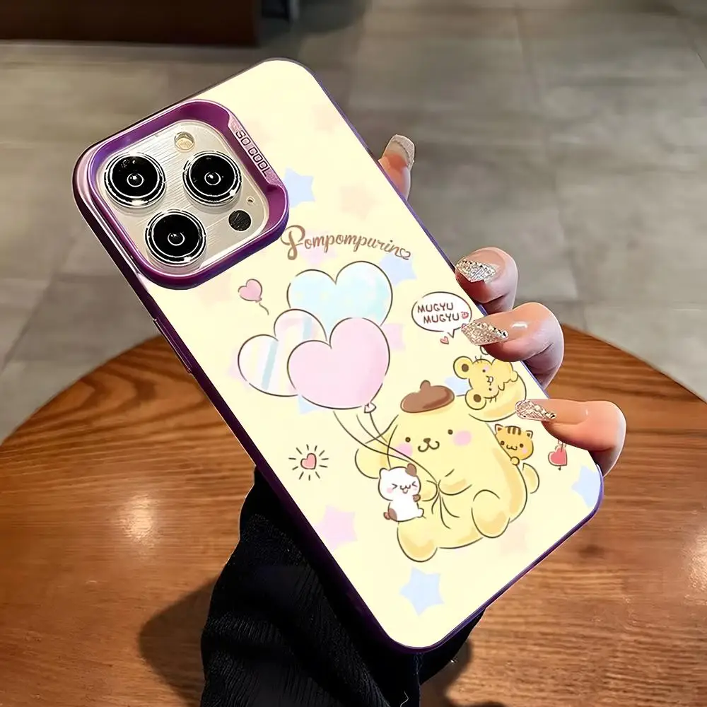 Cartoon Pompom Purin Phone Case For For IPhone 16 Pro Max 15 Pro 14 Plus 12 13 X XS Max XR 11 Pro Colorful Silver Cover