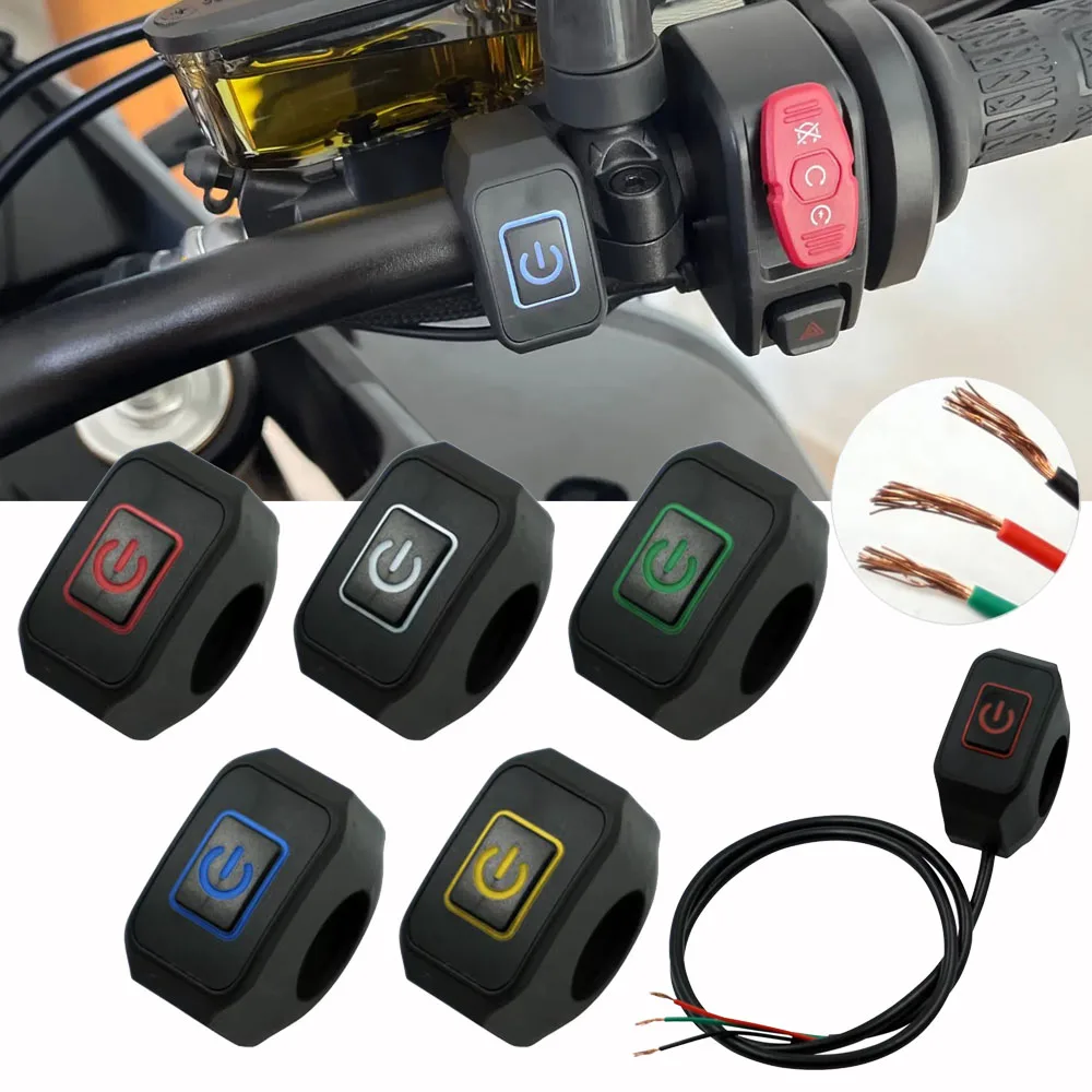 Motorcycle Headlight Horn Modified Control Switch Handlebar Mount Red Blue White Yellow Green Button with LED Light