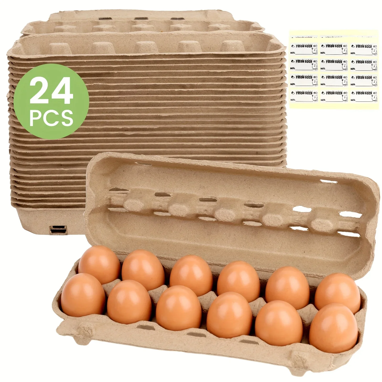 

DDHOME 24pcs Pulp Egg Cartons, 11.6Inch 2x6 Paper Egg Box with 288 Slots with Foldable Lid, 24 Label Stickers, Large Capacity Kitchen S