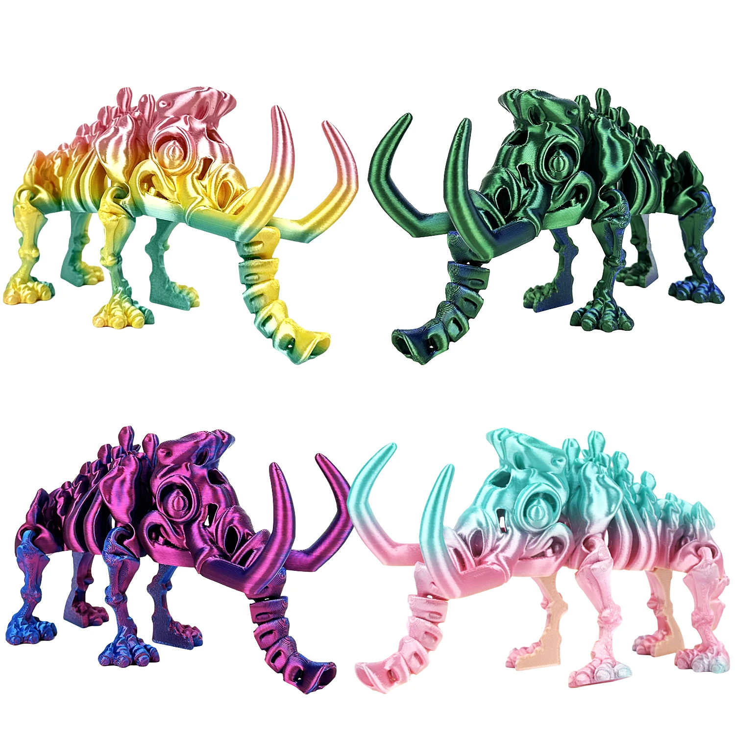 3D printed mammoth with movable joints,dinosaur children's figurine,(gradient rainbow color according to batch,slight deviation)