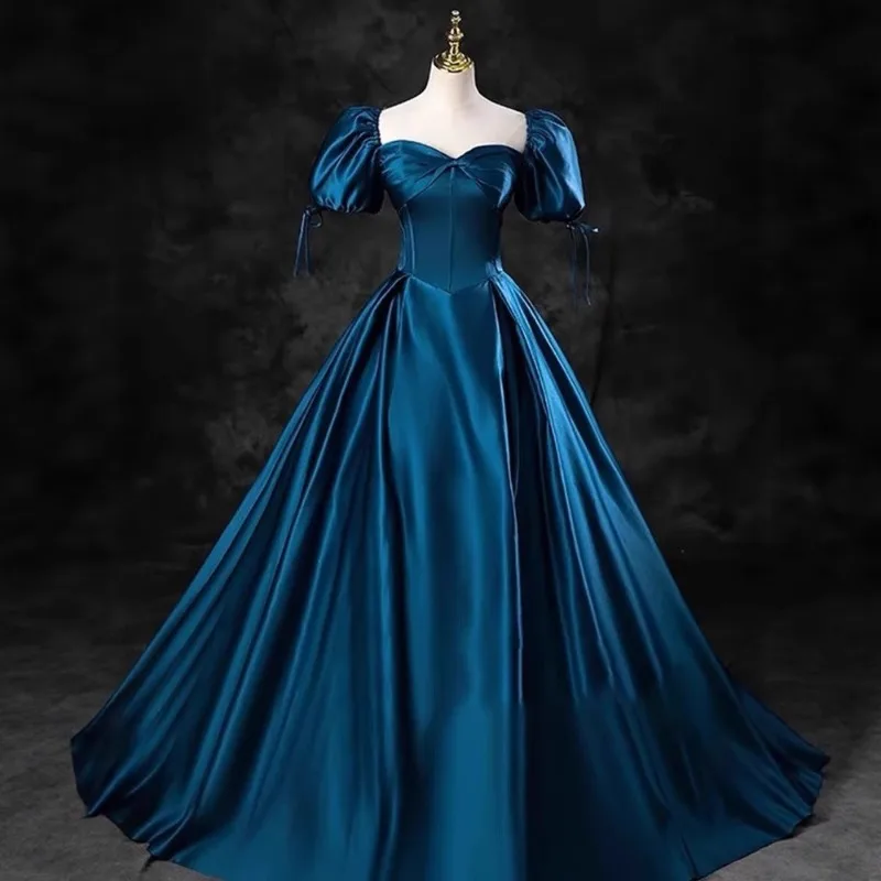 

2026 New Women's Satin Evening Gown Fashion Slimming Elegant Banquet Performance Puff Skirt Student Art Examination Long Dress
