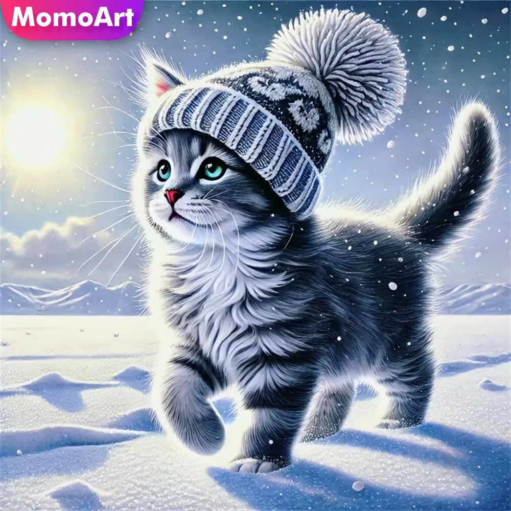 Momoart Elmas Mozaik Kedi Hayvan Kış Resim Taklidi DIY Elmas Boyama Akrilik Zanaat Malzemeleri El Yapımı Hobi