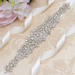 Bridal Belts Bling Wedding Women Handmade Jewelry Silver Rhinestone Pearl Crystal Sparkly Party Formal Dress Diamond Bride Sash