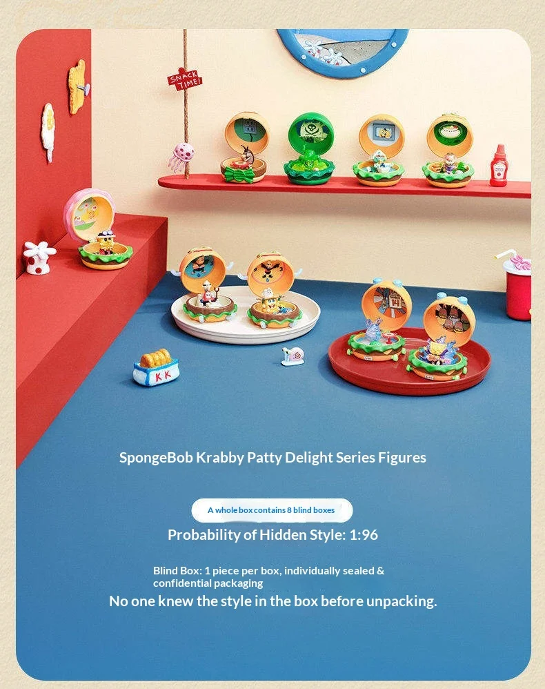 Original POPMART SpongeBob Krabby Patty Blind Box Sammlerstück Mini-Figur Heim Auto Desktop Dekoration Ornament Überraschungsbox Spielzeug – Detail 14