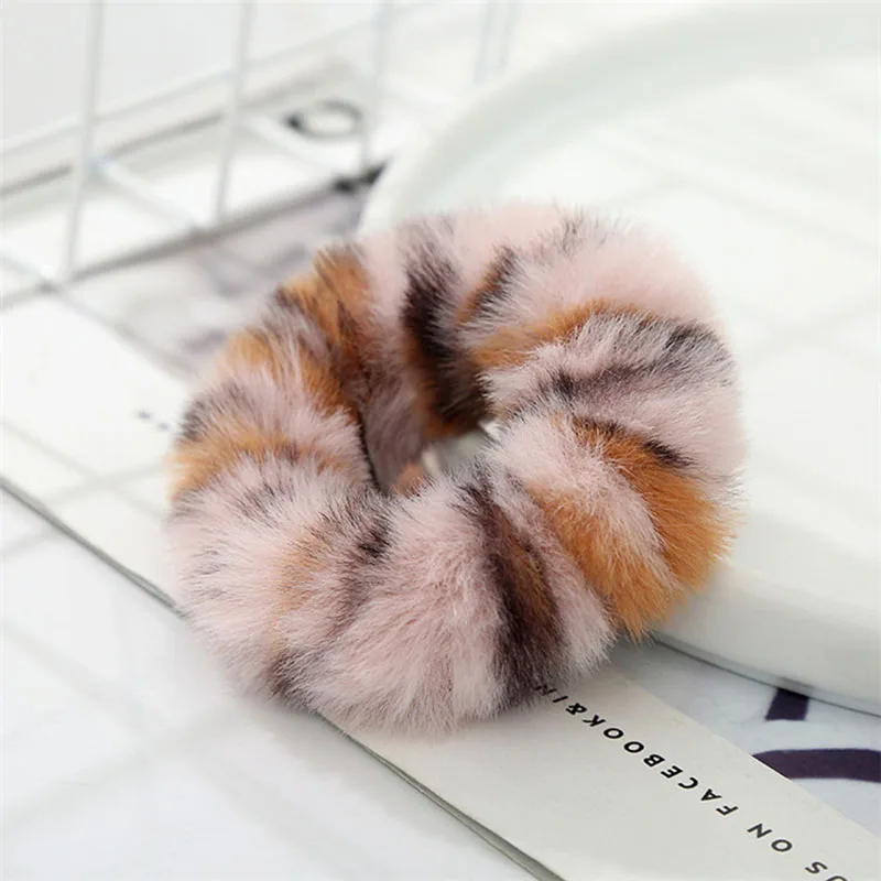 Top selling plush hair ornaments wave point leopard large intestine hair scrunchies for women