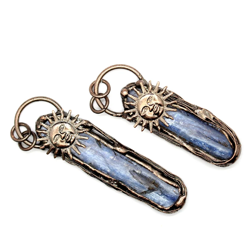 Jewelry Soldering Bronze Plated Irregular Natural Kyanite Quartz Stone Vintage Sun Pendants