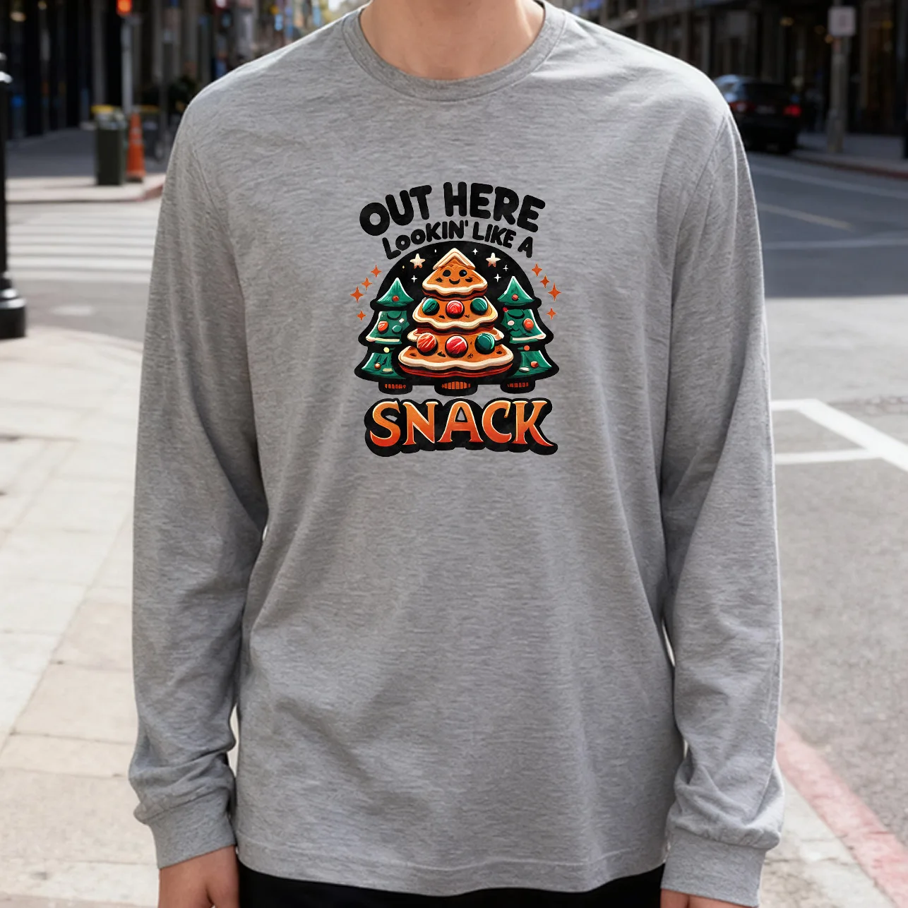 Out Here Lookin' Like a Snack Men's Long Sleeve Tee 100% Cotton 180g Crew Neck Casual Daily Style Soft and Breathable