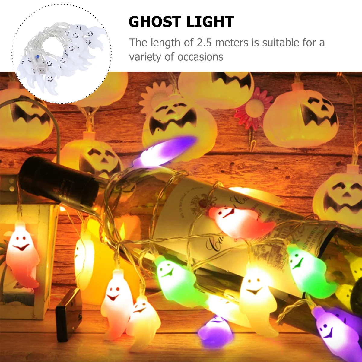 

1Pcs LED Ghost Light String Lamp Halloween Decoration 25m USB Powered Rechargeable 8 Modes Festive Party Lights