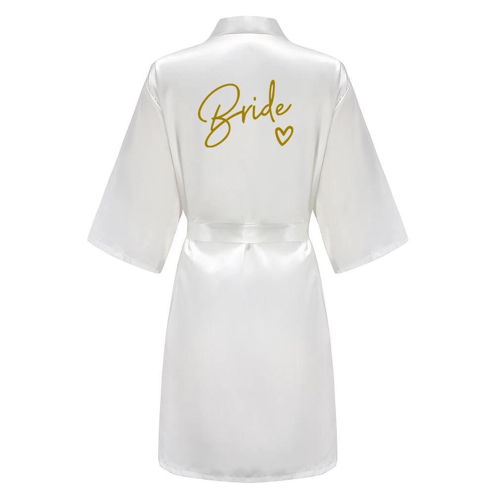 Wedding Party Team Bride Robe With Black Gold Letters Kimono Satin Pajamas Bridesmaid Bathrobe SP008