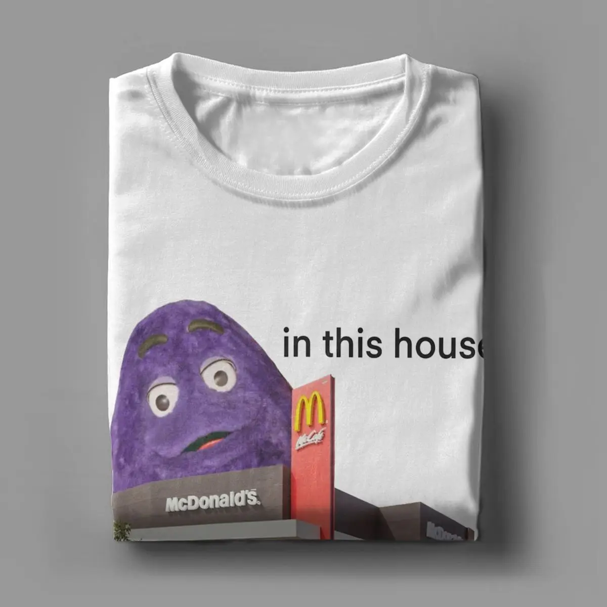 In This House We Praise The Lord Grimace T-Shirt for Men Humor Cotton Tee Shirt Round Neck Short Sleeve T Shirt 6XL Clothing