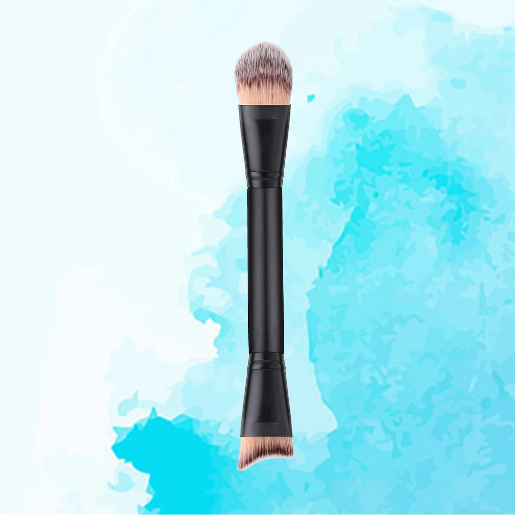 Doppelseitige Bürste mit Holzgriff, ultraweiche, dichte Borsten für Puder, Rouge, Foundation, Blending, Make-up-Werkzeug