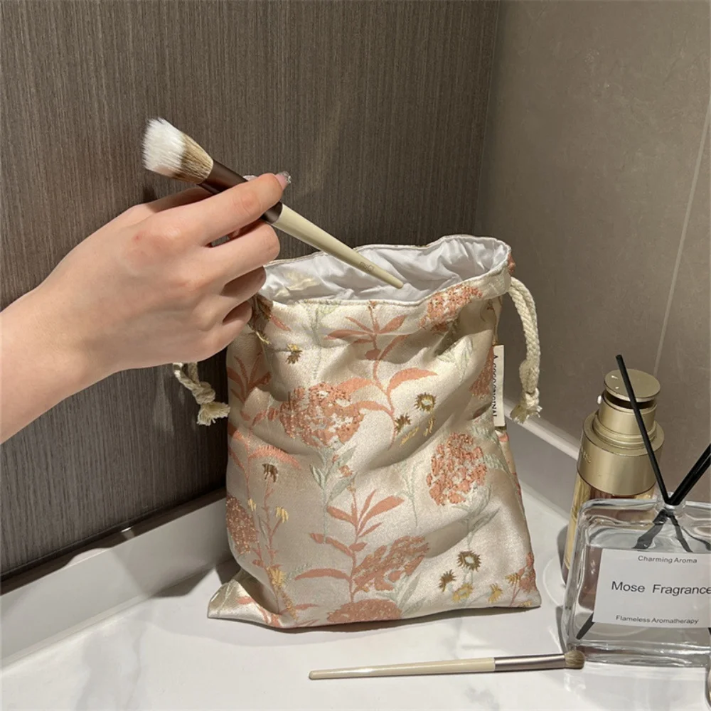 Flower Drawstring Bags Women Drawstring Packaging Pocket Cosmetic Bag Makeup Bag Large Capacity Coin Purse Jewelry Storage Box