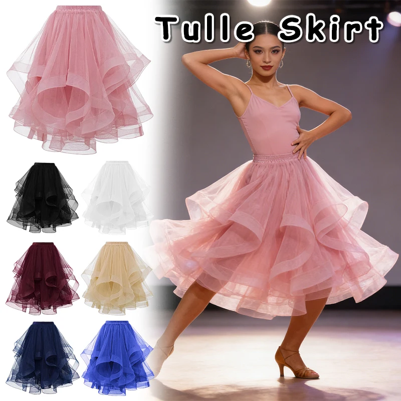 Mesh Tulle Skirt Latin Dance Skirt Ball Evening Dress Wedding Party Bridesmaid Fish Tail Wave Medium To Long Size Gauze Skirt