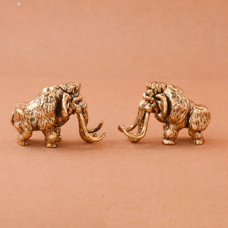 Antique Bronze Cute Mammoth Miniature Figurines Desk Ornament Decorations Accessories Copper Animal Sculpture Home Decor Crafts