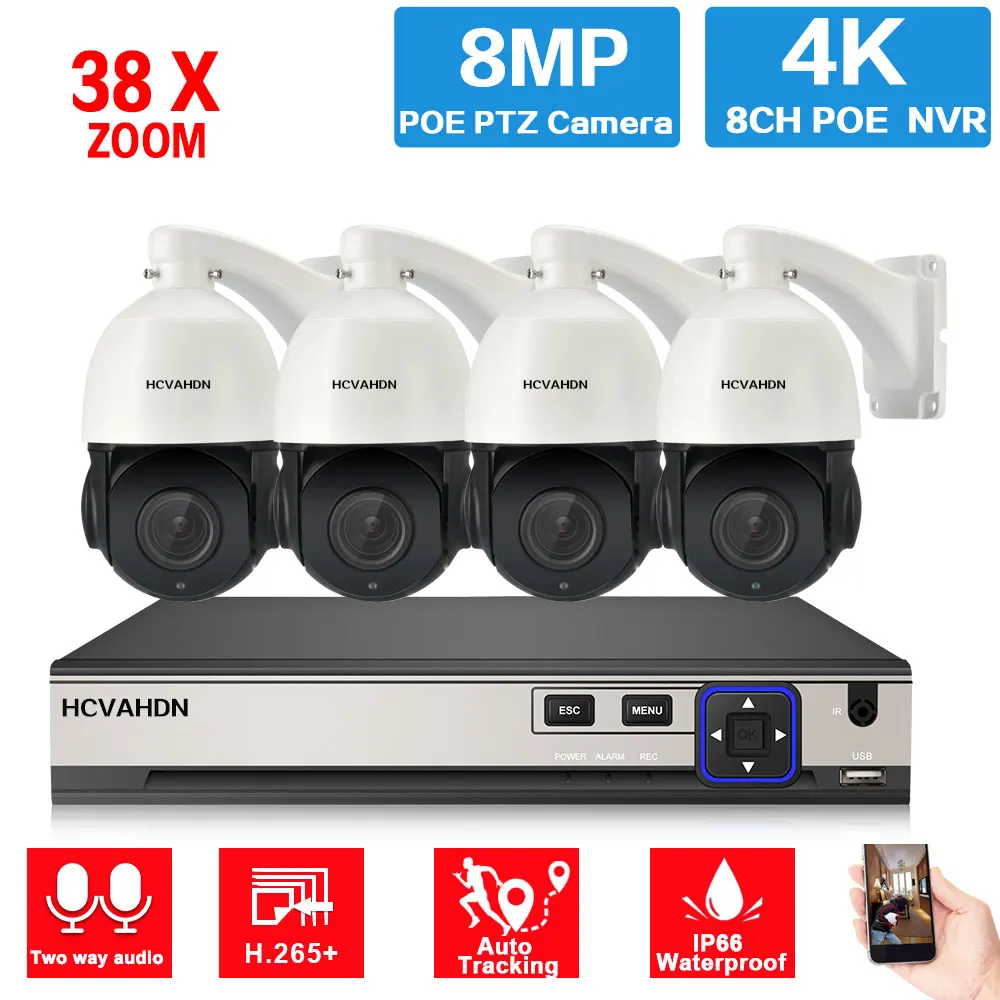 

POE CCTV Camera Security System Kit PTZ 4K 8CH NVR Kit Auto Tracking 30X Zoom 2 Way Audio 8MP IP Camera Video Surveillance Set