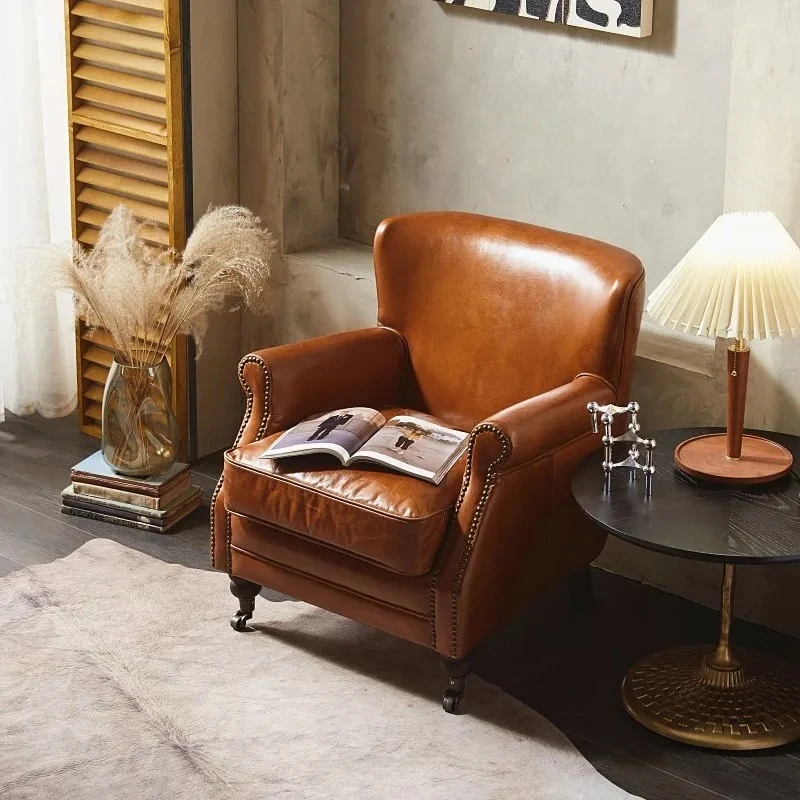 

American Simple Retro Balcony Wingback Chair Bedroom Study Single Sofa High Back Recliner