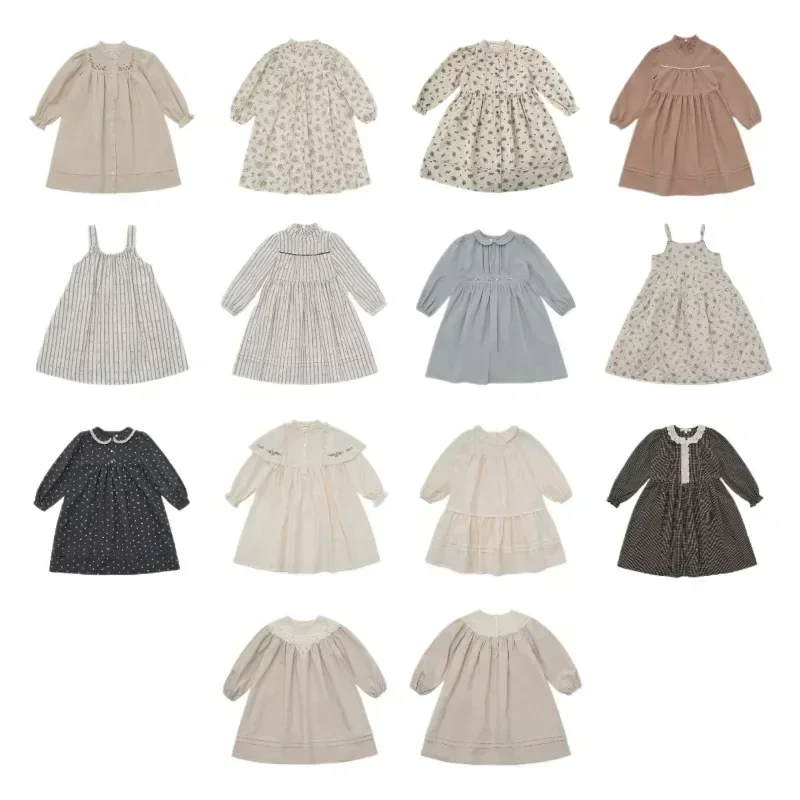 

OUYANG&IVAN Girl's Corduroy Flossie Dress Ins 24LOU Palace Style Embroidered Lace Dress Autumn Floral Girl Dress