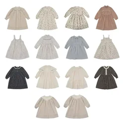 OUYANG&IVAN Girl's Corduroy Flossie Dress Ins 24LOU Palace Style Embroidered Lace Dress Autumn Floral Girl Dress